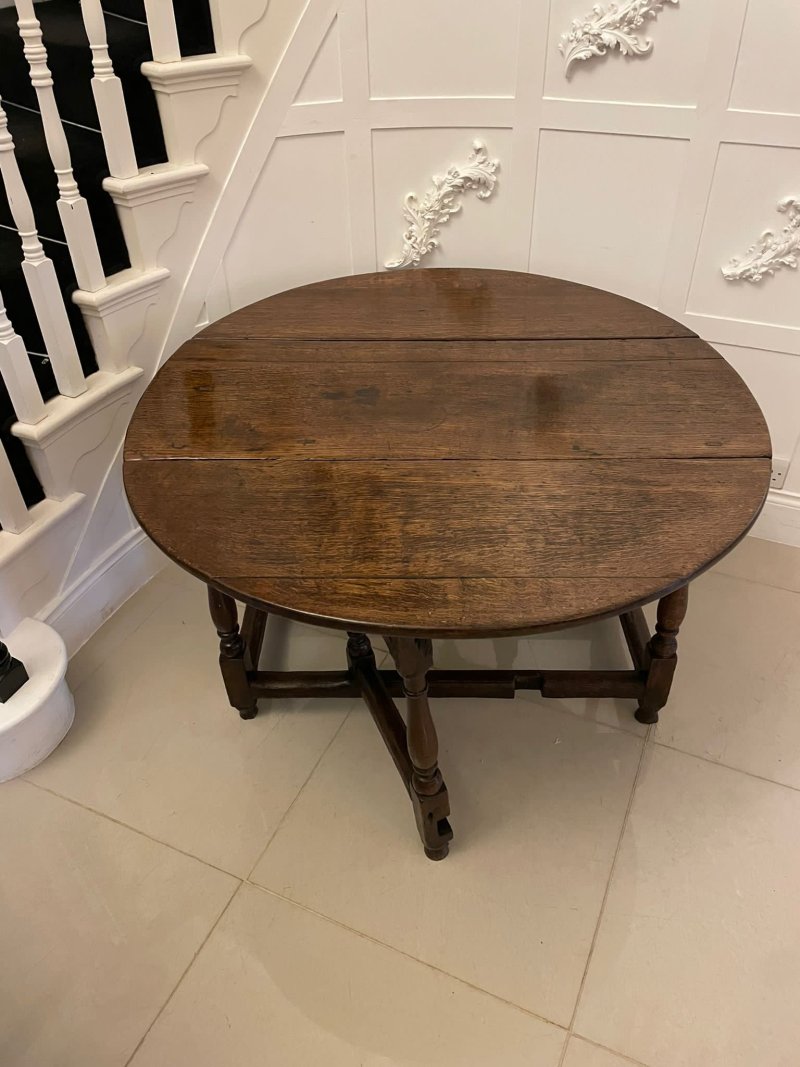 18th Century Antique Quality Oak Drop Leaf Dining Table - Image 4